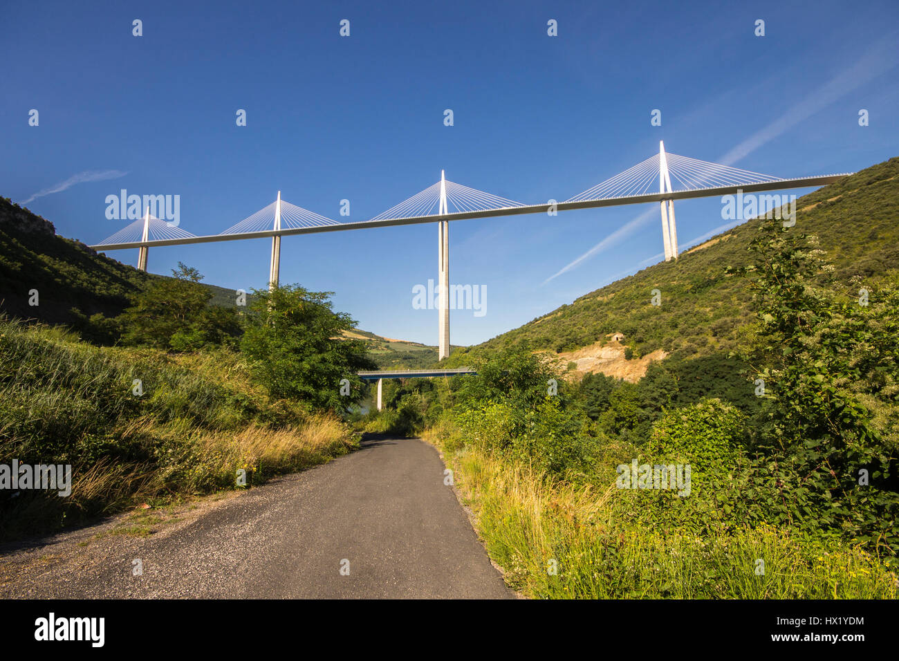 The Millau Viaduct, a cable-stayed bridge that spans the valley of the River Tarn near Millau in southern France. Tallest bridge in the world. Stock Photo