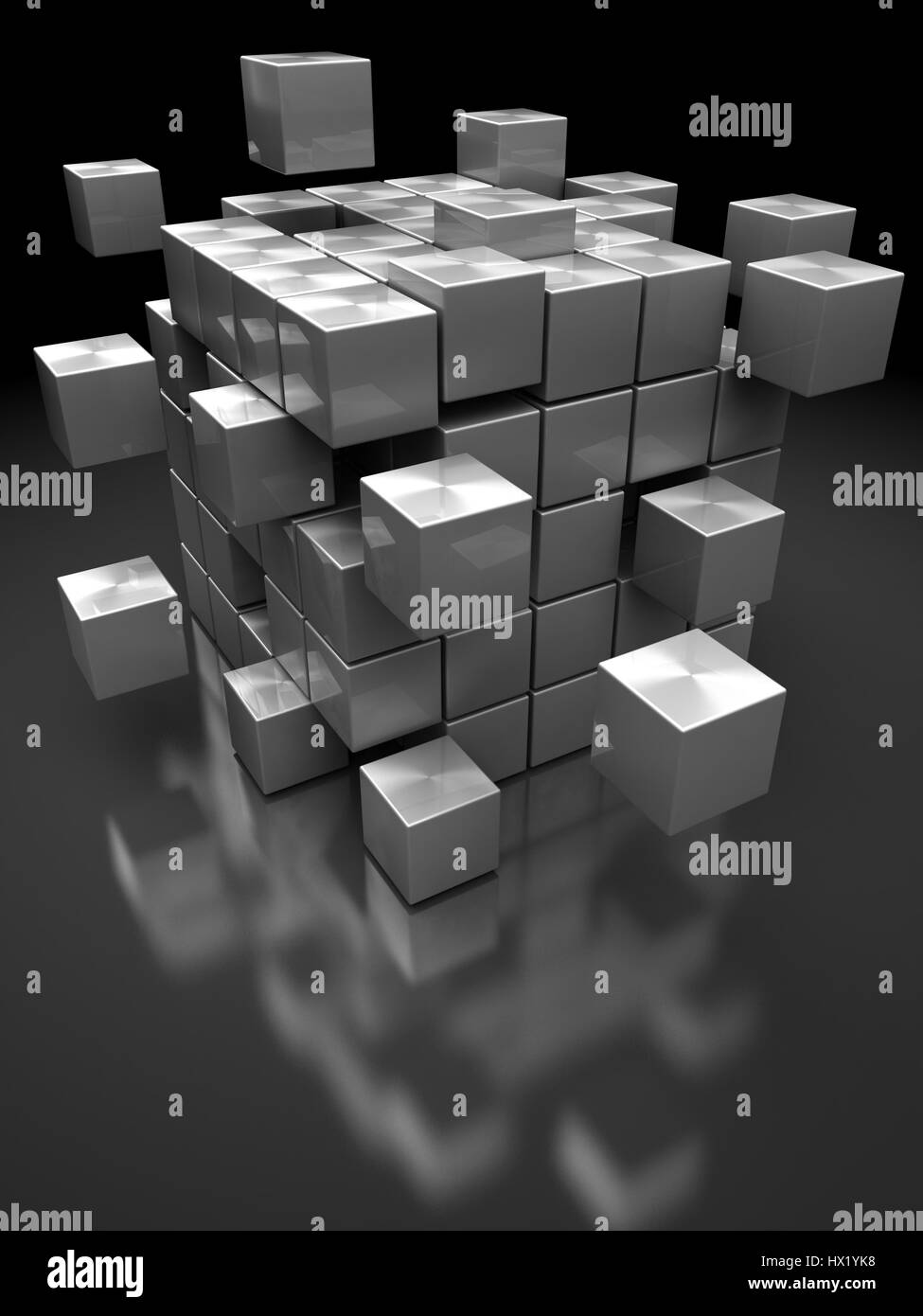 abstract 3d illustration of box building from steel blocks Stock Photo
