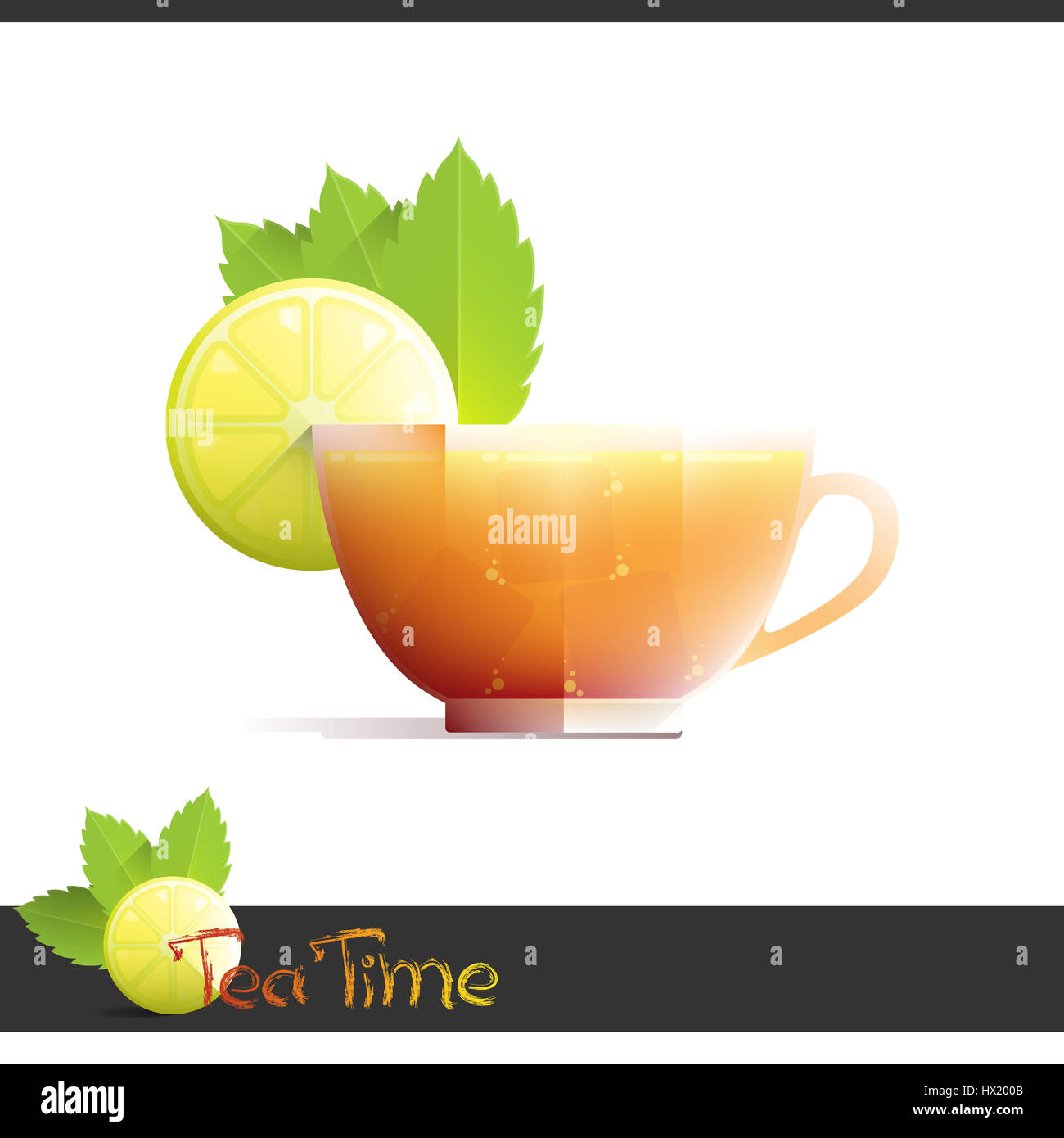 cup of iced tea with lemon slice on white background stock photo