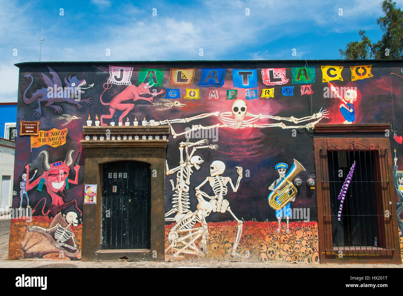 Murales, Wandgemälde mit Skeletten, mexikanischer Totenkult, Weltkulturerbe Oaxaca, Mexiko Stock Photo
