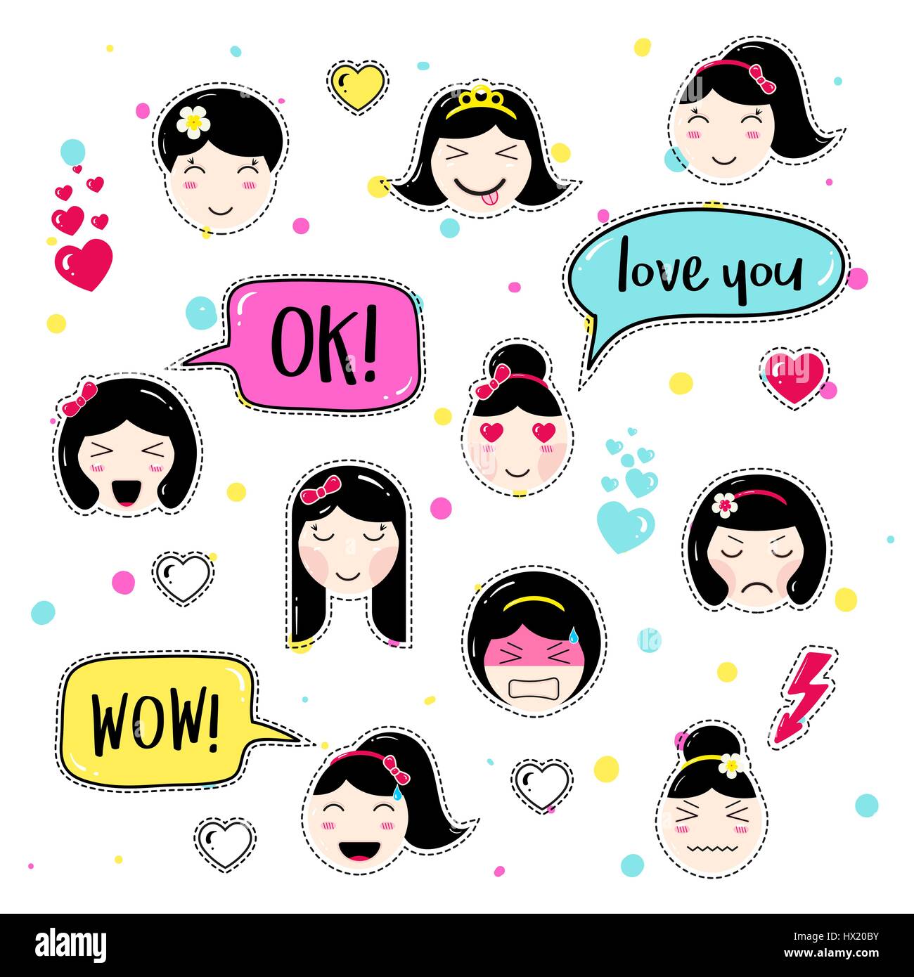Set of cute patch badges kawaii anime style Stock Vector Image &amp; Art ...