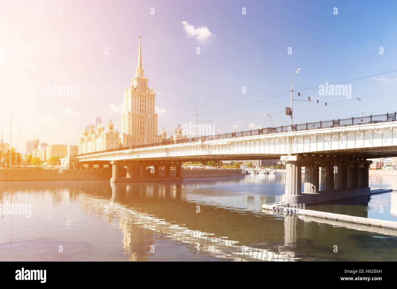 Novoarbatsky Bridge and Hotel Ukraina in Moscow Stock Photo