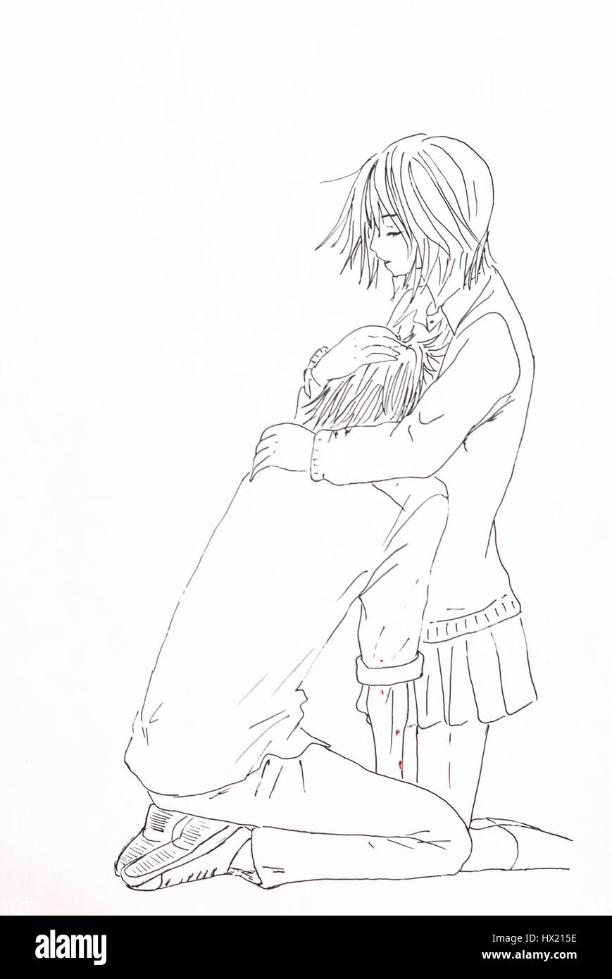 Girl hugging boy in white jacket anime artwork HD wallpaper  Wallpaper  Flare