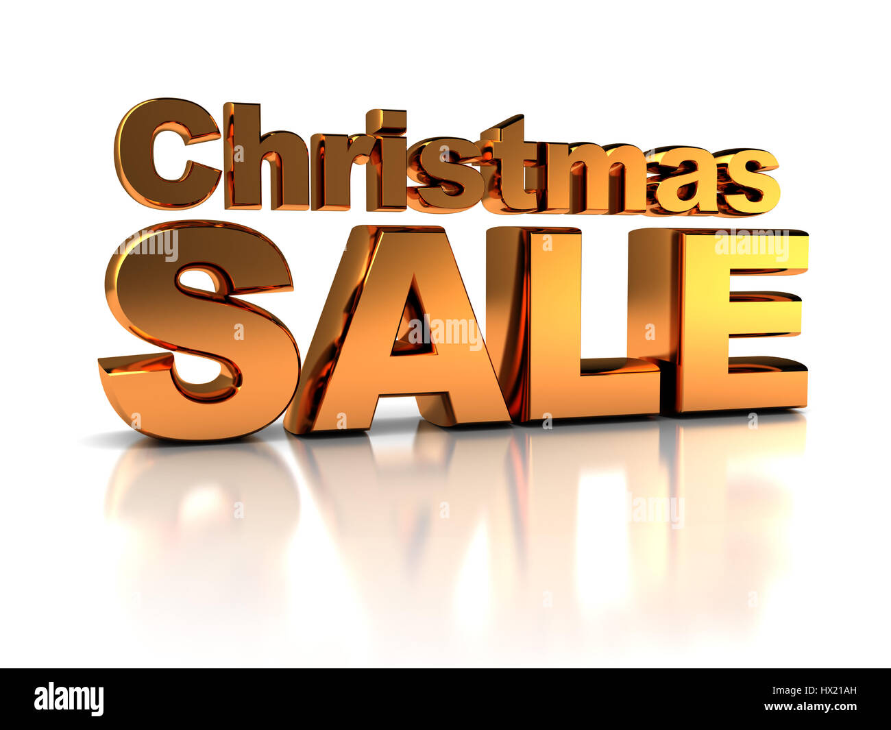 3d illustration of golden Christmas sale sign, over white background