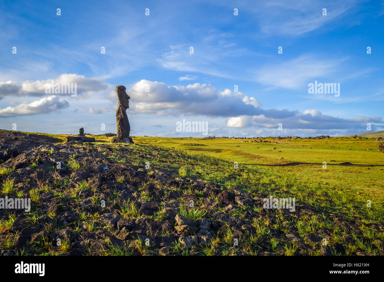 Moai statue, ahu akapu, easter island, Chile Stock Photo
