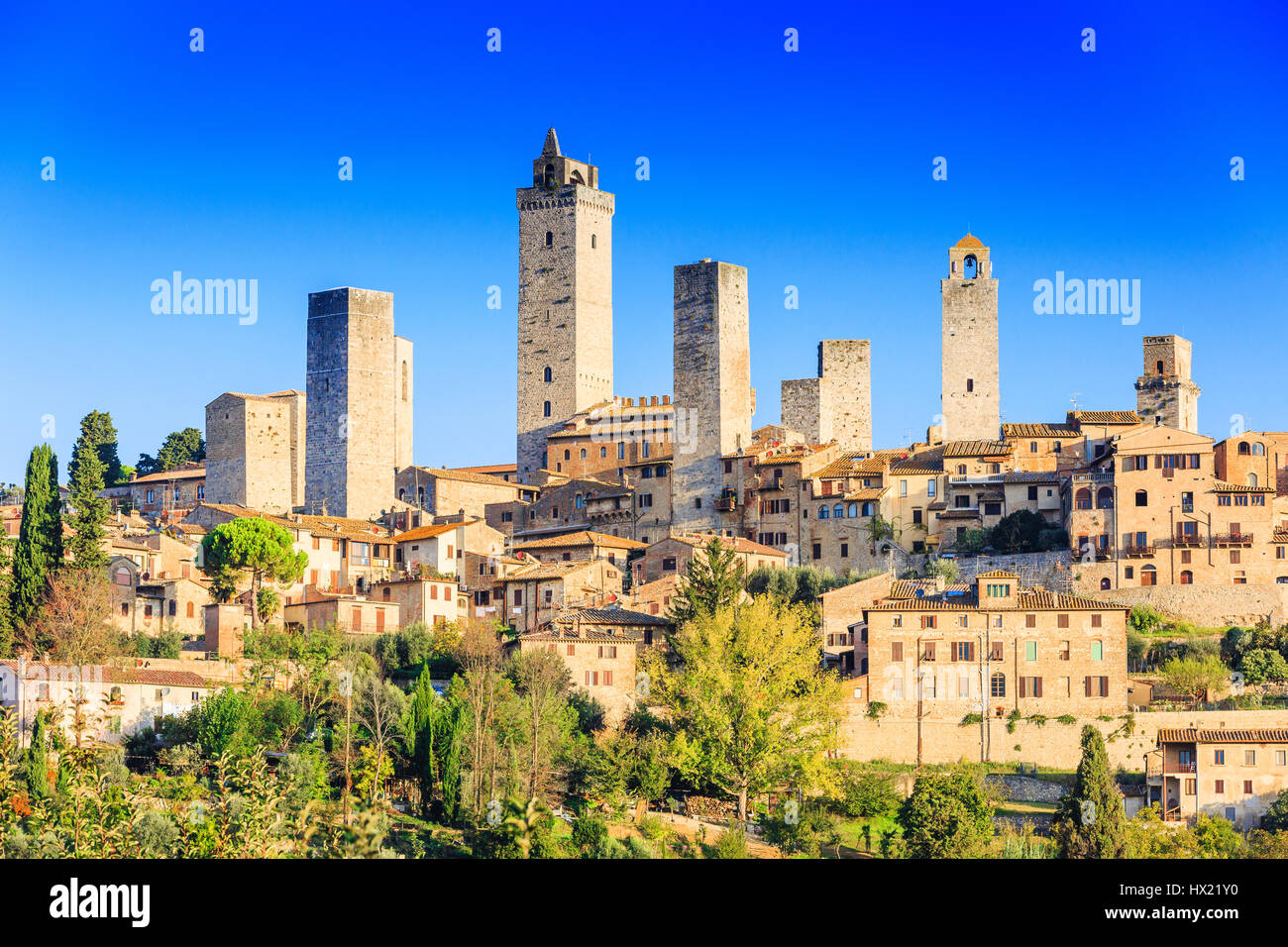 San Gimignano, Tuscany, Italy. The medieval town at sunrise. Stock Photo