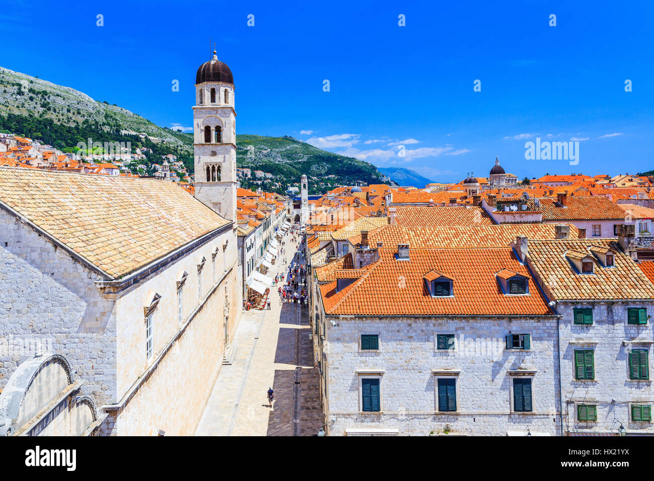 Dubrovnik, Croatia. Famous Placa (Stradun) street from the city walls. Stock Photo