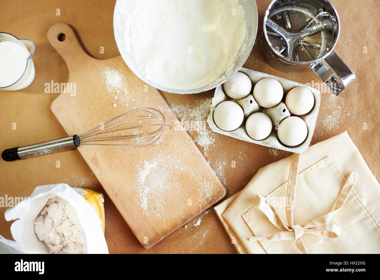 Basic baking ingredients on the table Stock Photo Alamy