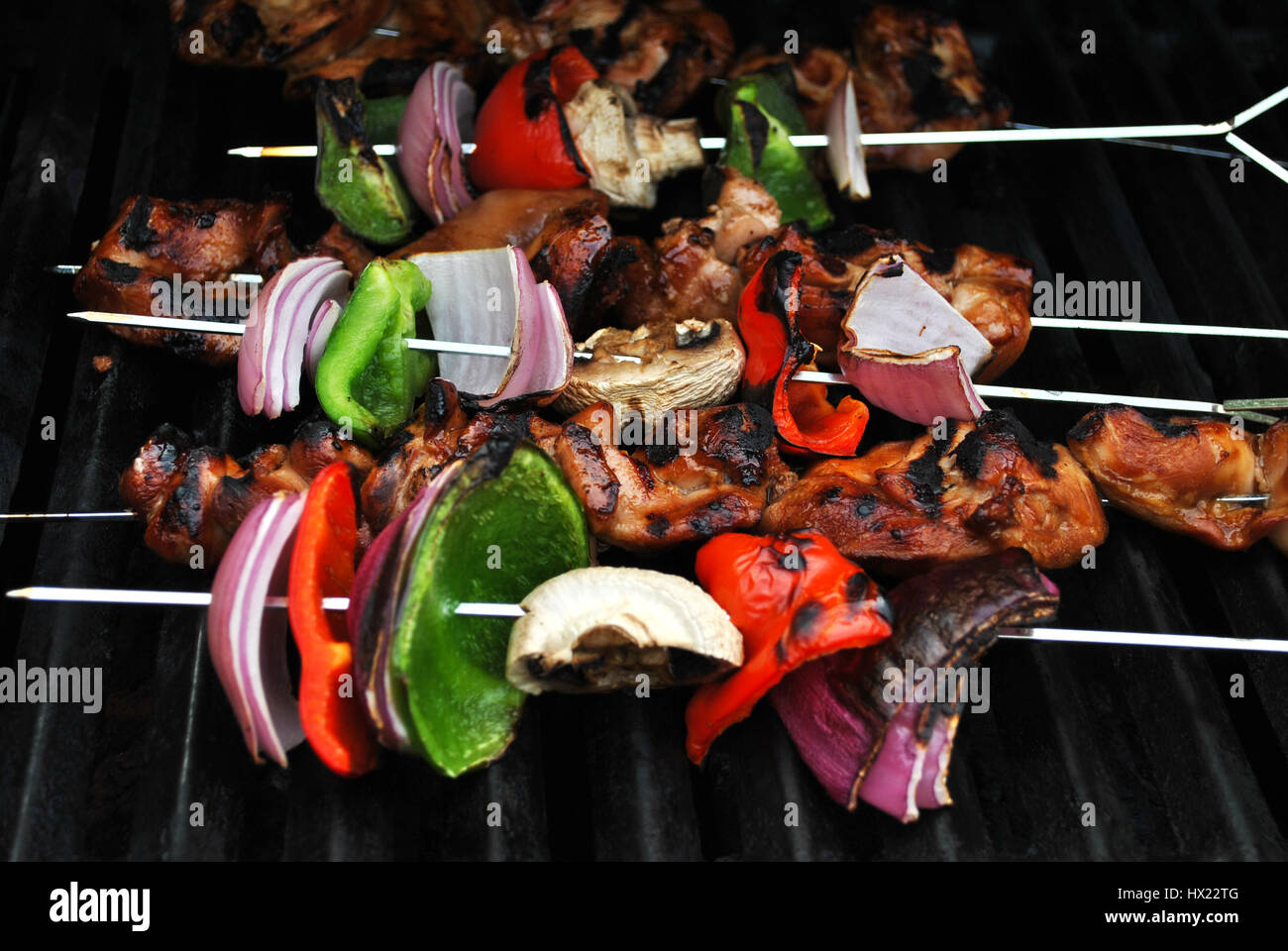 Summer Chicken Kabobs Cooking on a Grill Stock Photo Alamy