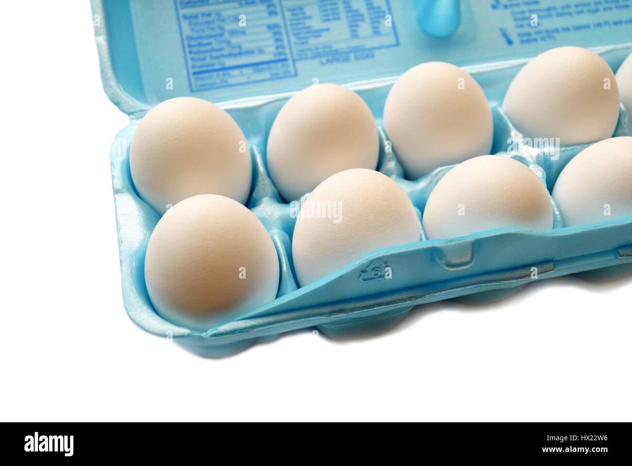 Hen Eggs in a Blue Container Stock Photo