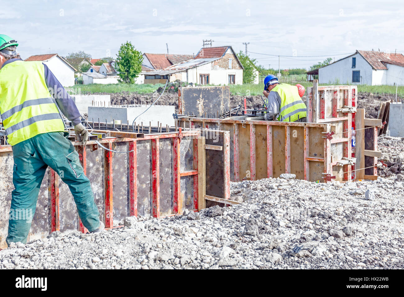 Preparation is in progress to assembly massive mold for concrete