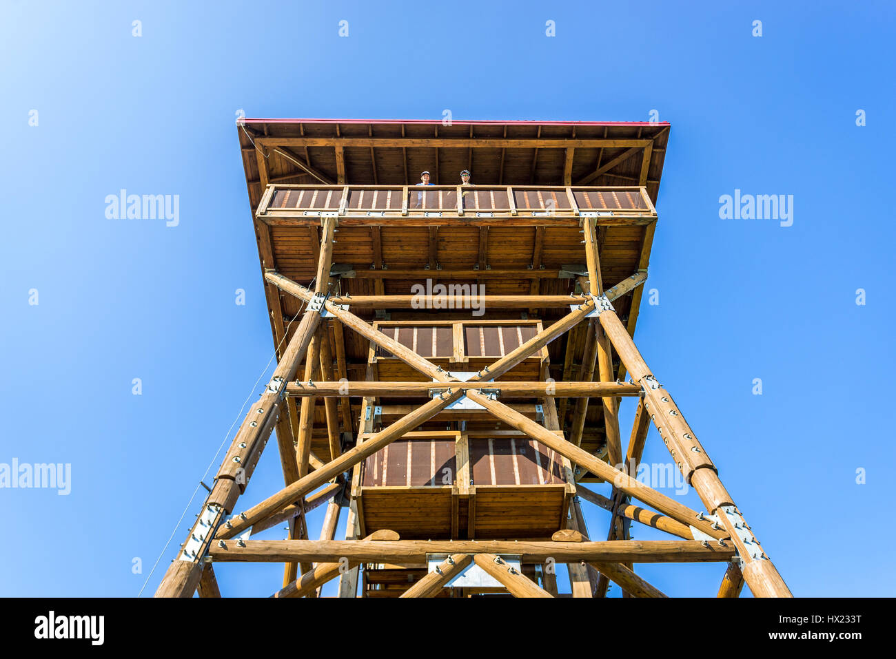 Observation Tower for tourists in Fojutowo village in Kuyavian-Pomeranian Voivodeship in Poland Stock Photo