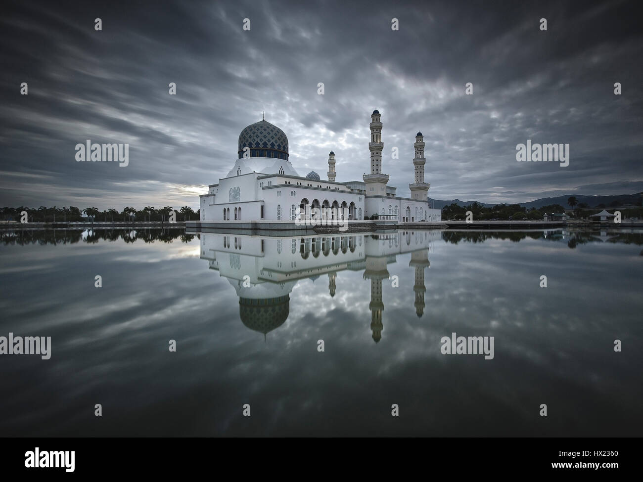Beautiful Of Likas Mosque Sabah Stock Photo