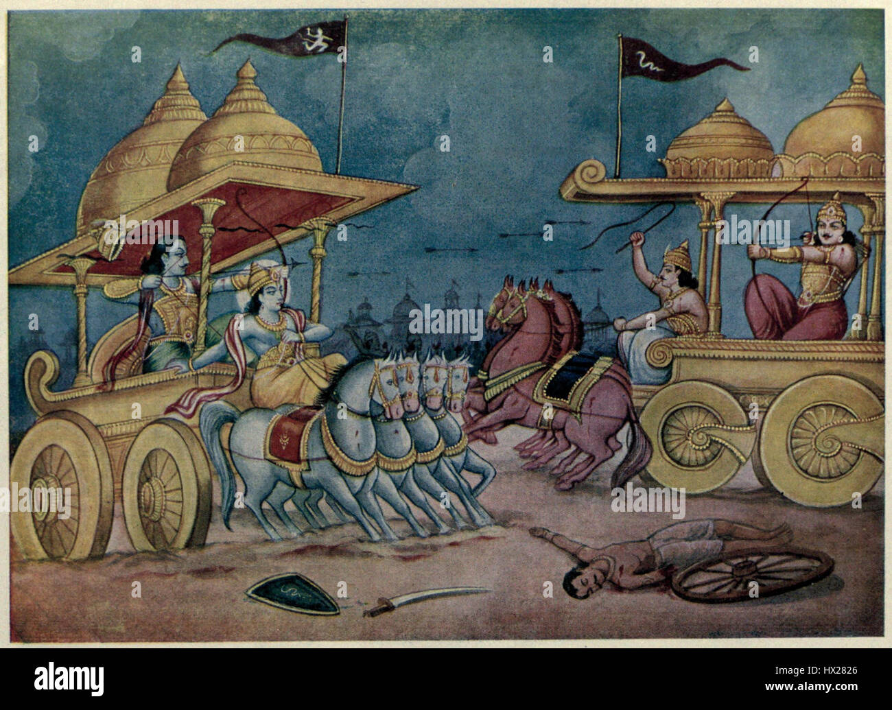 Krishna defend Arjuna from Arrow of Snake or Sarpmukhastra Stock Photo -  Alamy