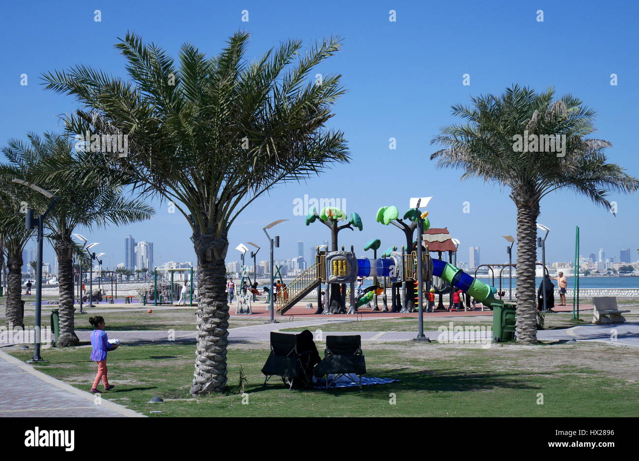 Children's playground, Sitra Causeway, Kingdom of Bahrain Stock Photo