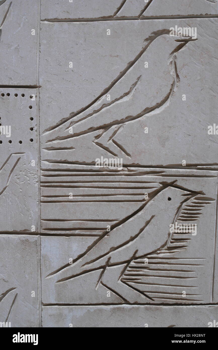 Contemporary etchings of birds on a pillar, Bahrain National Museum, Manama, Kingdom if Bahrain Stock Photo