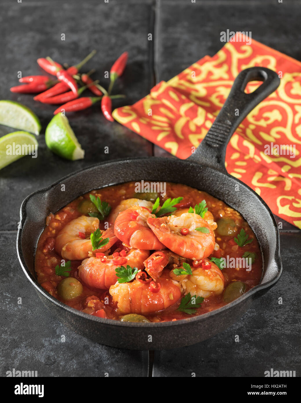 Shrimp Veracruz. Prawns in spicy tomato sauce Mexican food Stock Photo