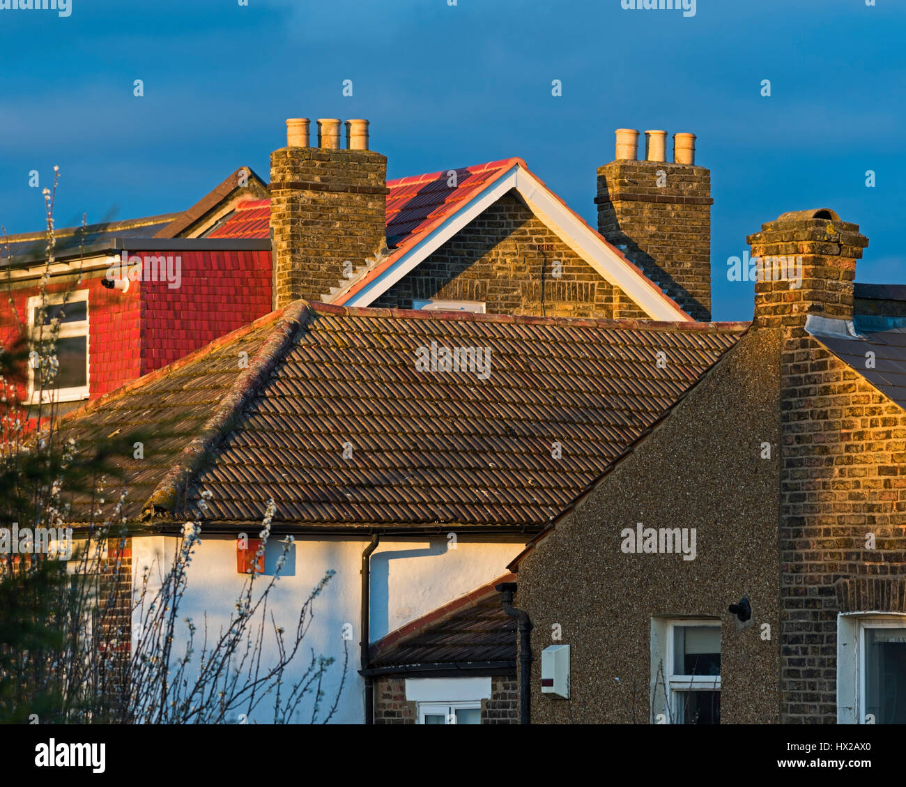 Rooftops and chimneys. Evening light. Croydon South London UK Stock Photo