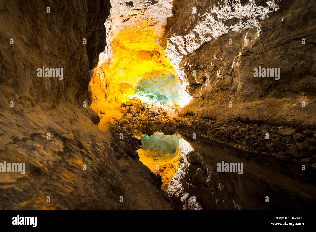 Cueva de los Verdes, a subterranean volcano crater is worth to visit a must go in the north west of Lanzarote Stock Photo