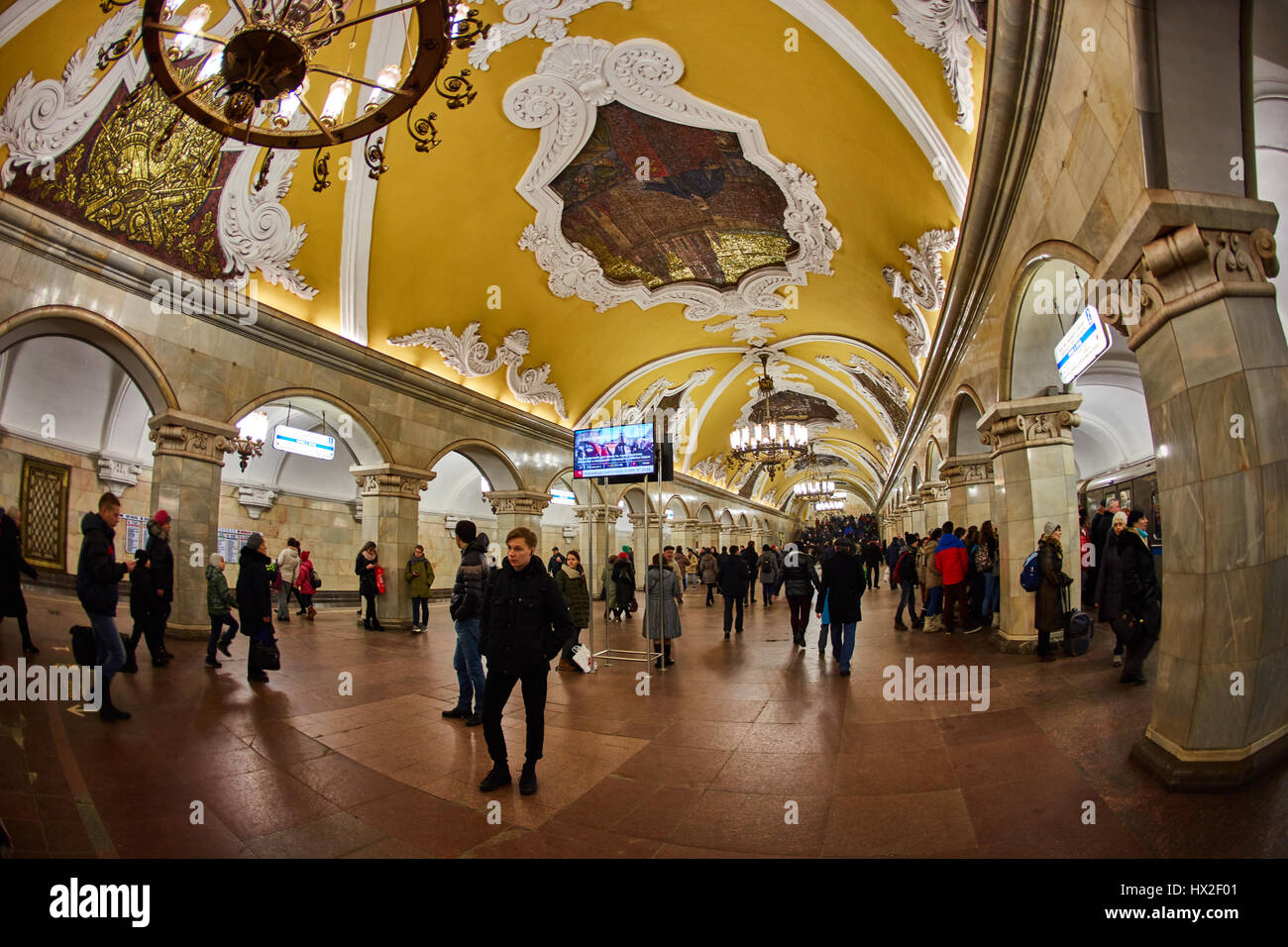 Fisheye photo of metro station Komsomolskaya in Moscow Stock Photo