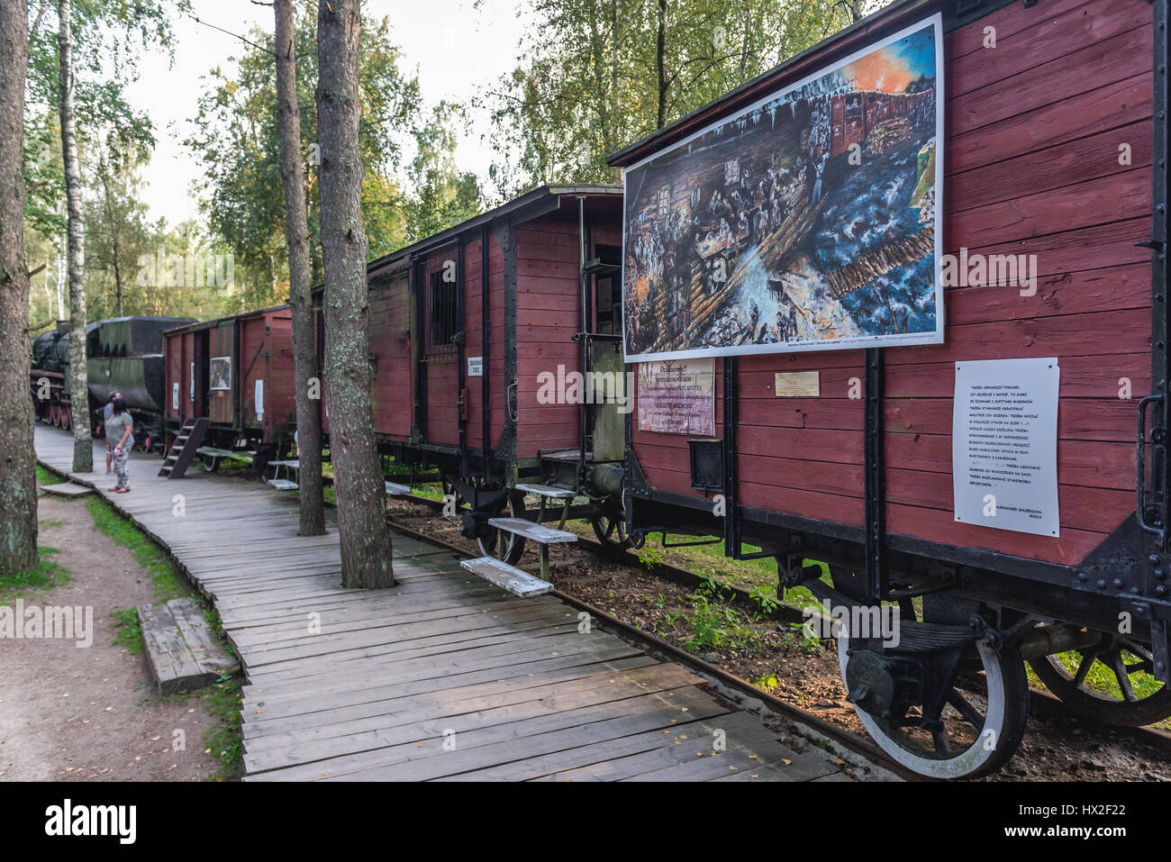 Old train in replica of Soviet exile settlement for Polish people in Centre for Education and Regional Promotion in Szymbark village, Poland Stock Photo