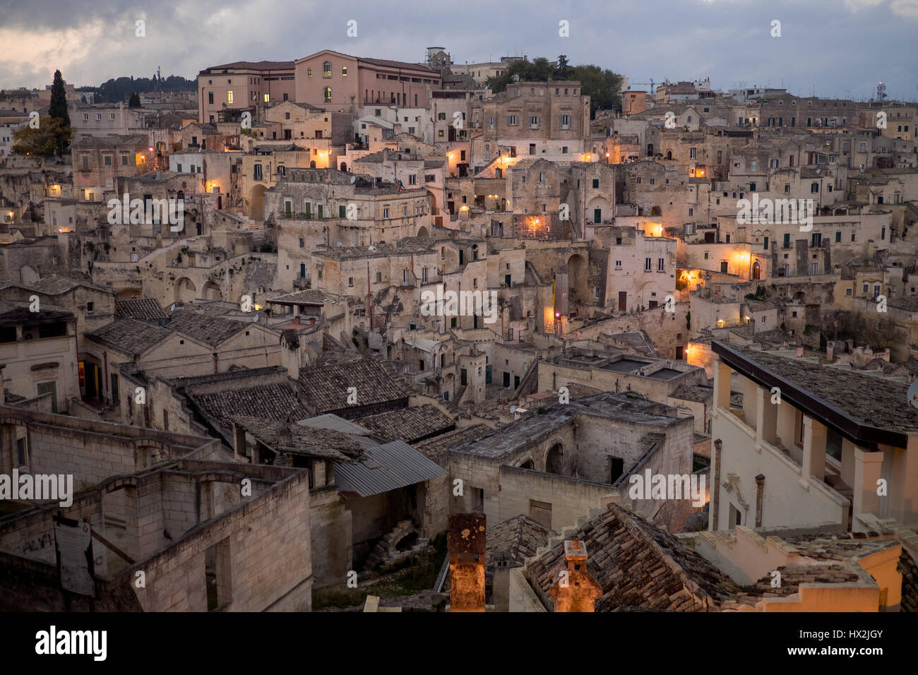 View of Matera at dusk European Capital of Culture 2019 Stock Photo