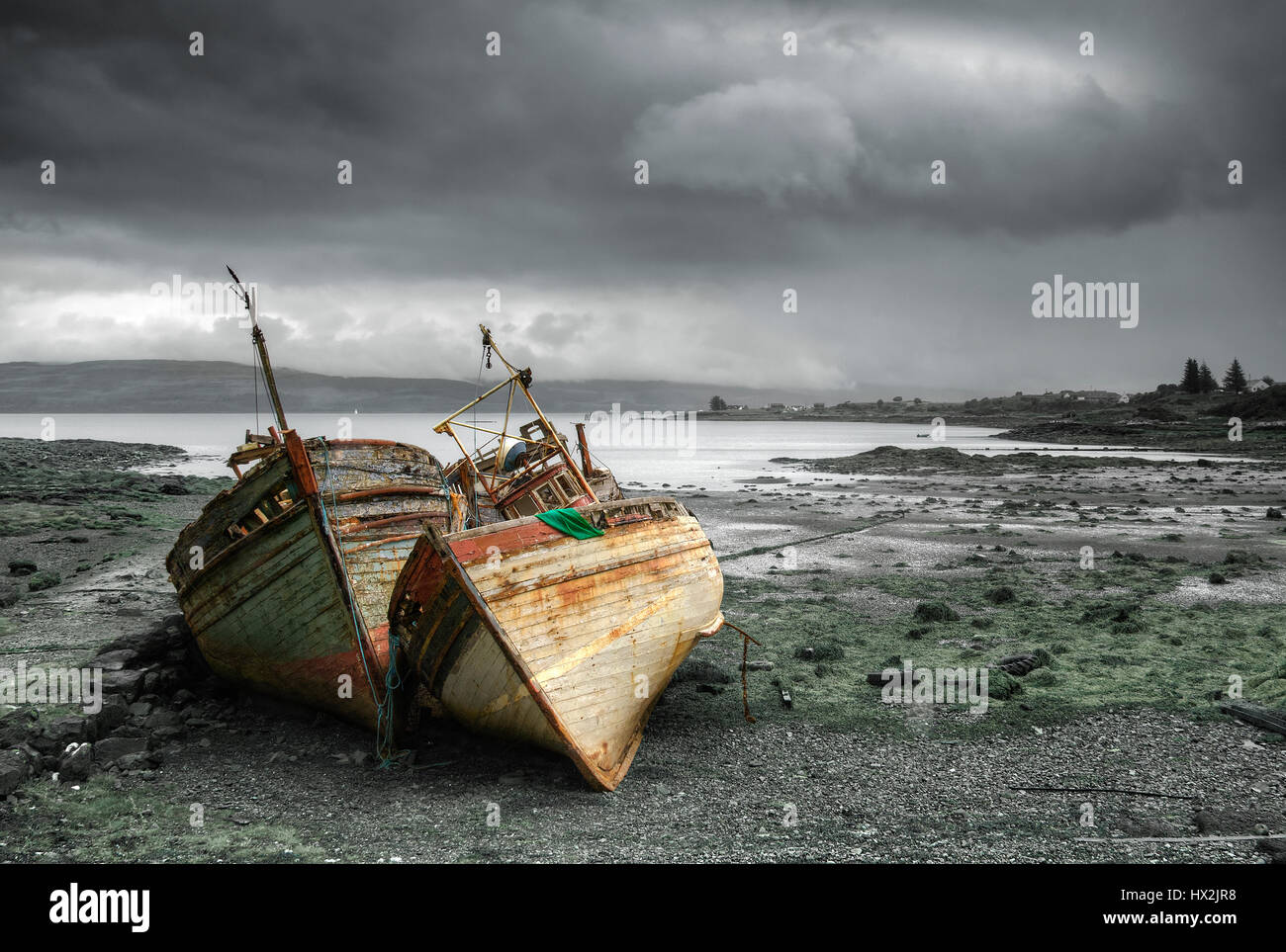Abandoned boats in Salen, Isle of Mull, Scotland Stock Photo