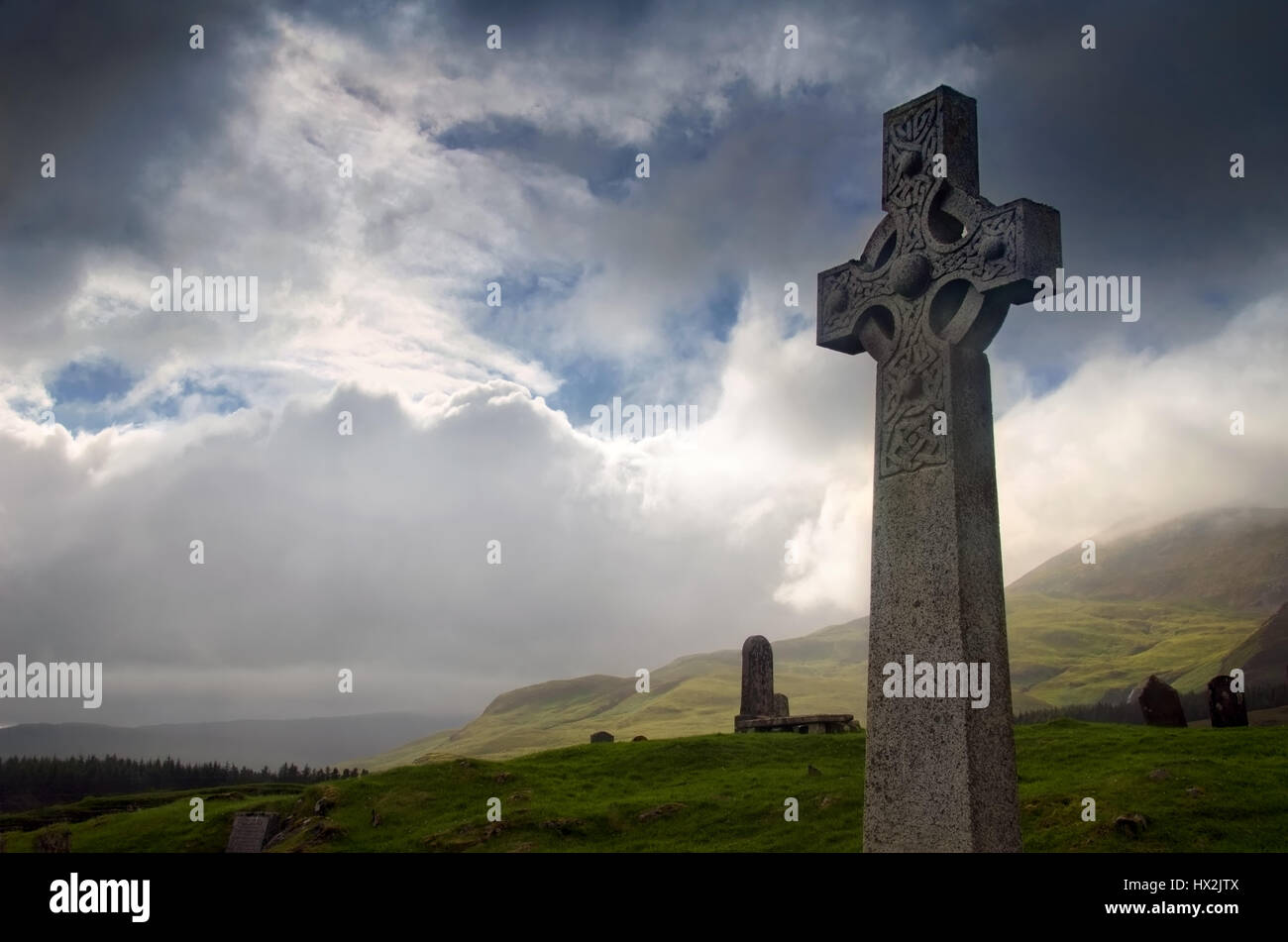 Celtic cross on Cill Chriosd graveyard, Isle of Skye, Scotland Stock Photo