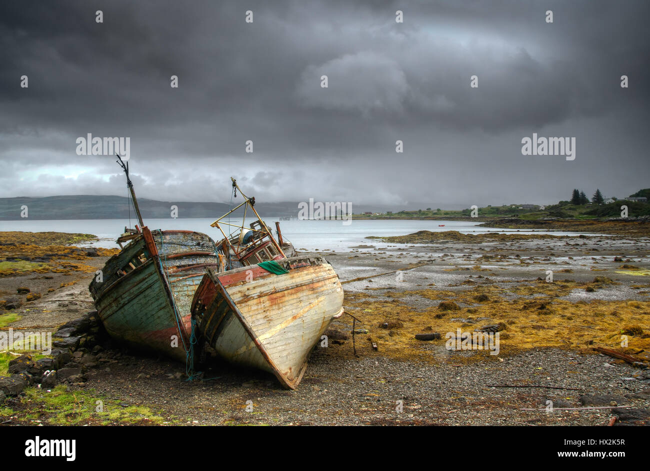 Abandoned boats in Salen, Isle of Mull, Scotland Stock Photo