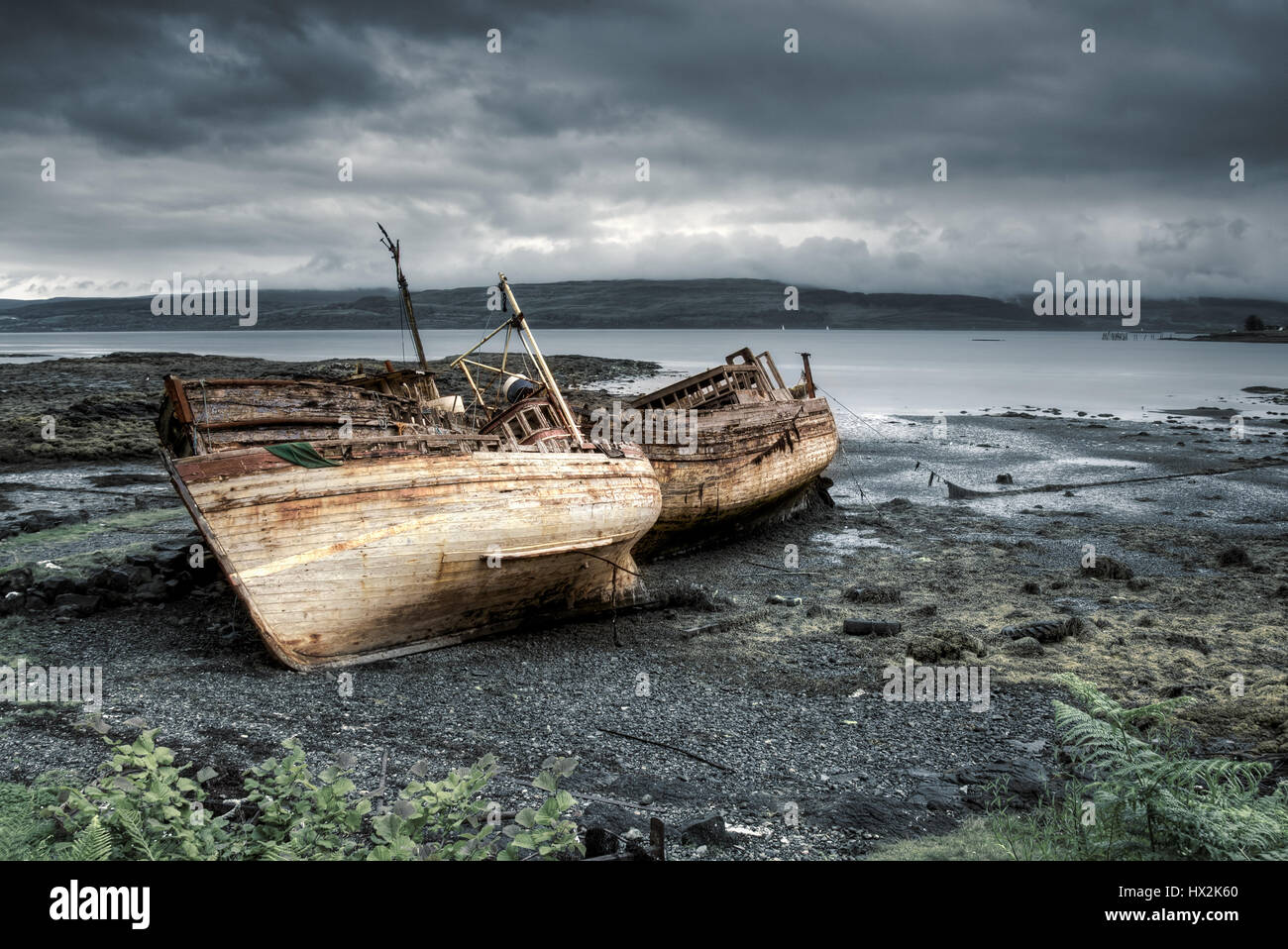 Three abandoned boats in Salen, Isle of Mull, Scotland Stock Photo