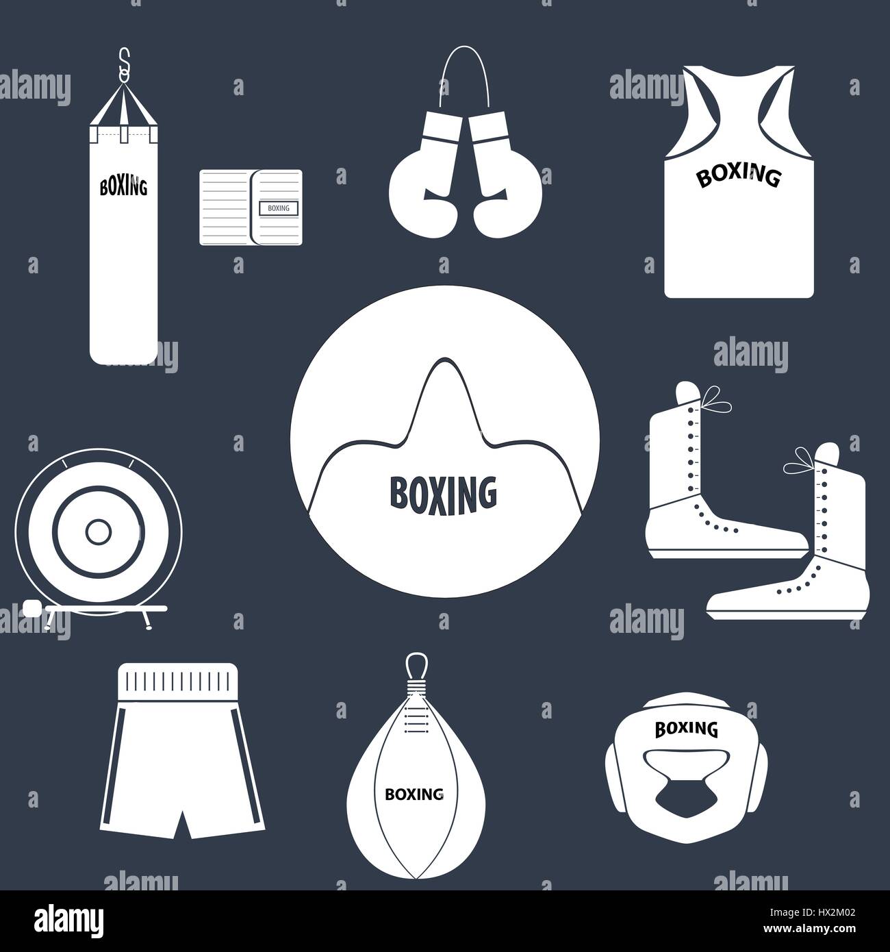 Boxing icons in a flat style, martial arts Stock Vector