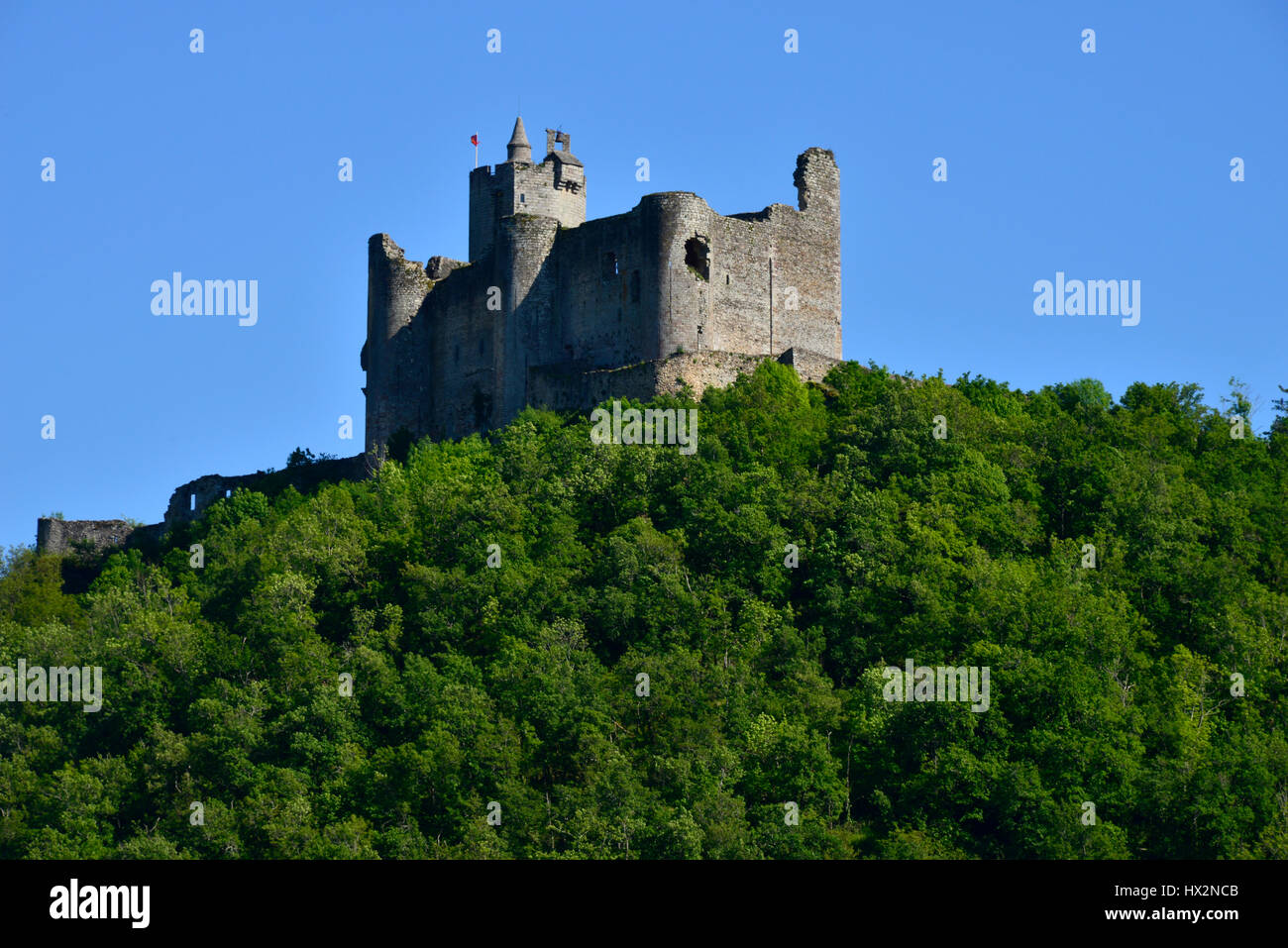 The ruins of the Castle of Najac, in the Occitanie region of southern France. Stock Photo