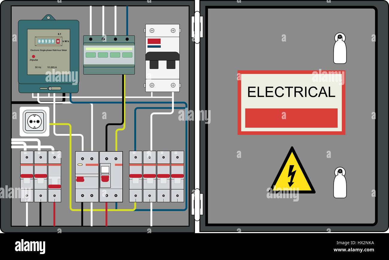 Picture of the electrical panel, electric meter and circuit breakers Stock Vector Image & Art