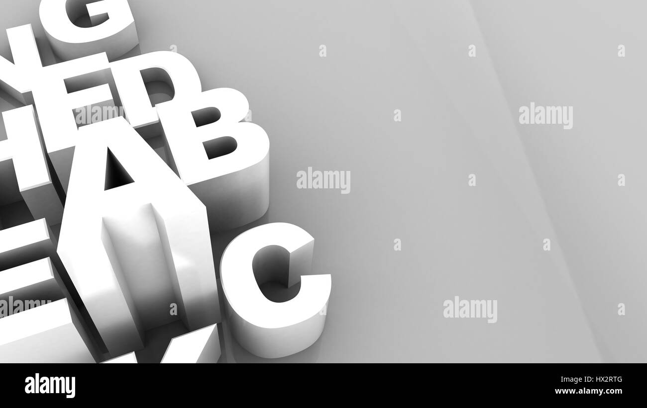 3d illustration of letters background, white color Stock Photo - Alamy