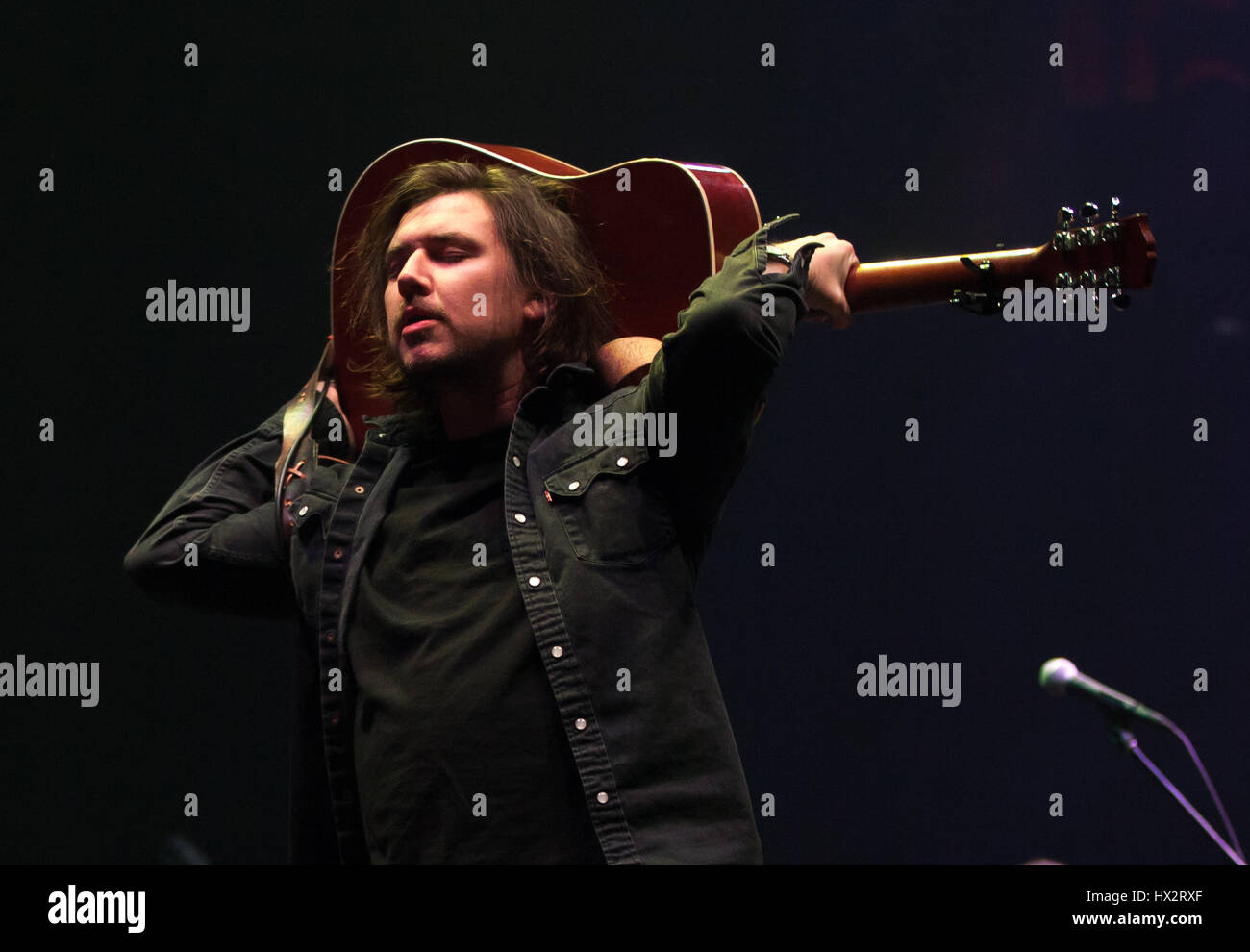 Justin Osborne lead singer for the American indie rock band Susto performs in concert in London, Canada on March 22, 2017, Stock Photo