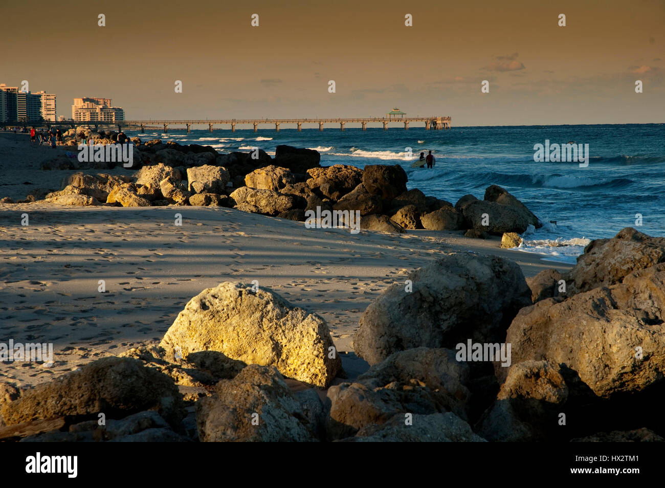 Boca Raton Beach Florida With Rocks At Sunset Stock Photo Alamy