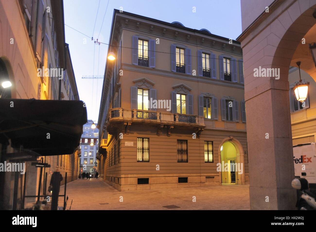 Milan (Italy), headquarters of the investment bank Mediobanca in  Filodrammatici street and Cuccia square Stock Photo