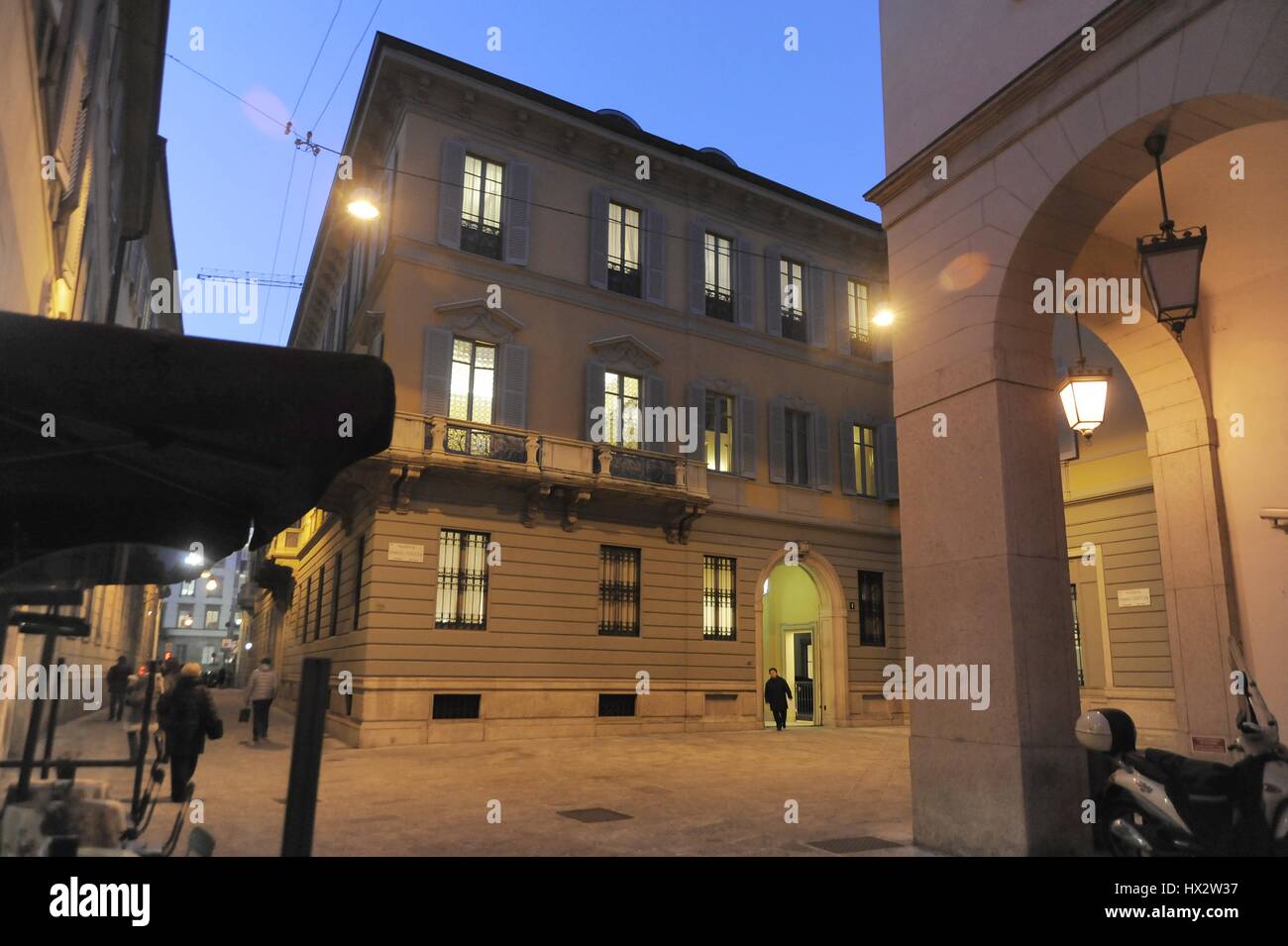Milan (Italy), headquarters of the investment bank Mediobanca in  Filodrammatici street and Cuccia square Stock Photo