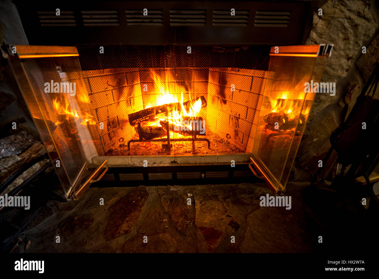 wood burning fireplace Stock Photo Alamy
