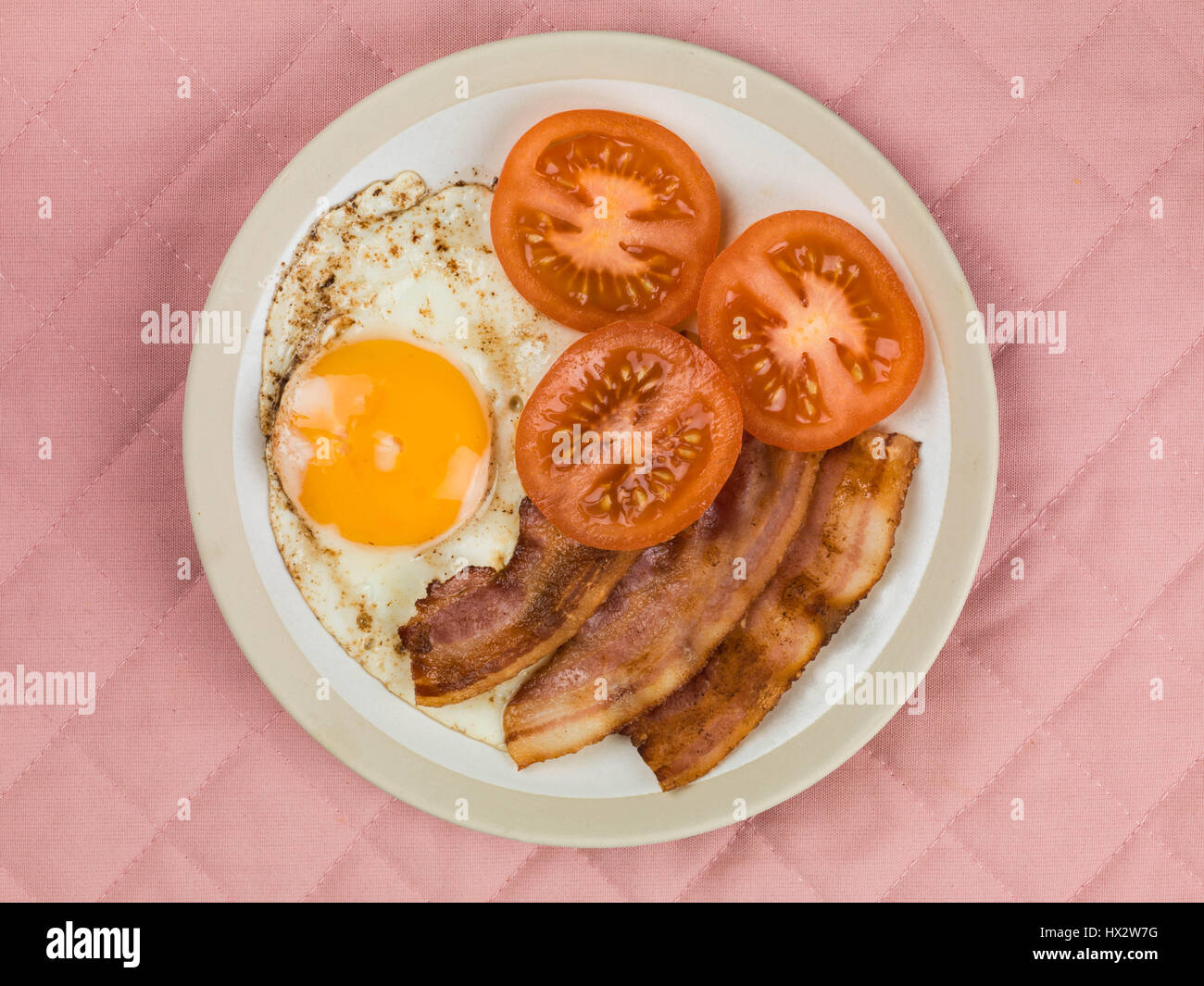 Authentic Flat Lay Colourful English Breakfast, Fried Bacon Egg, Sunny