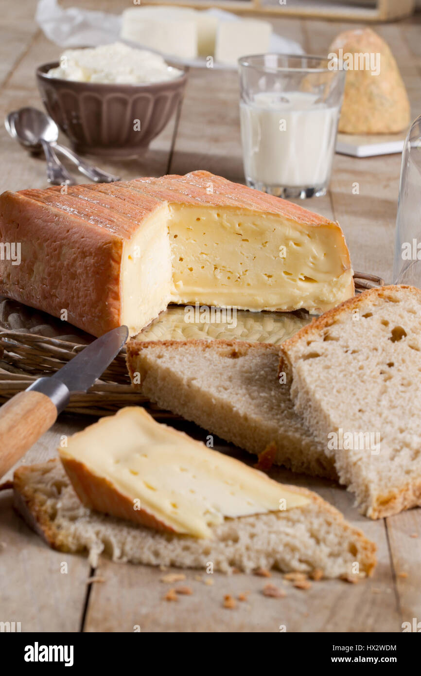 Cheese: Maroilles cheese Stock Photo