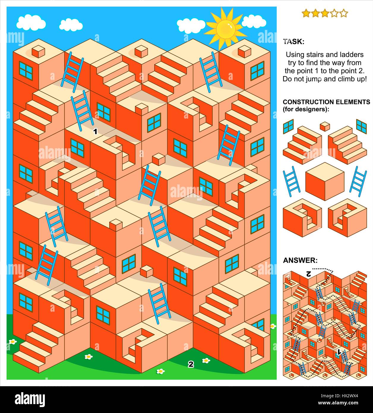 3d maze game with stairs and ladders. Answer included Stock Vector