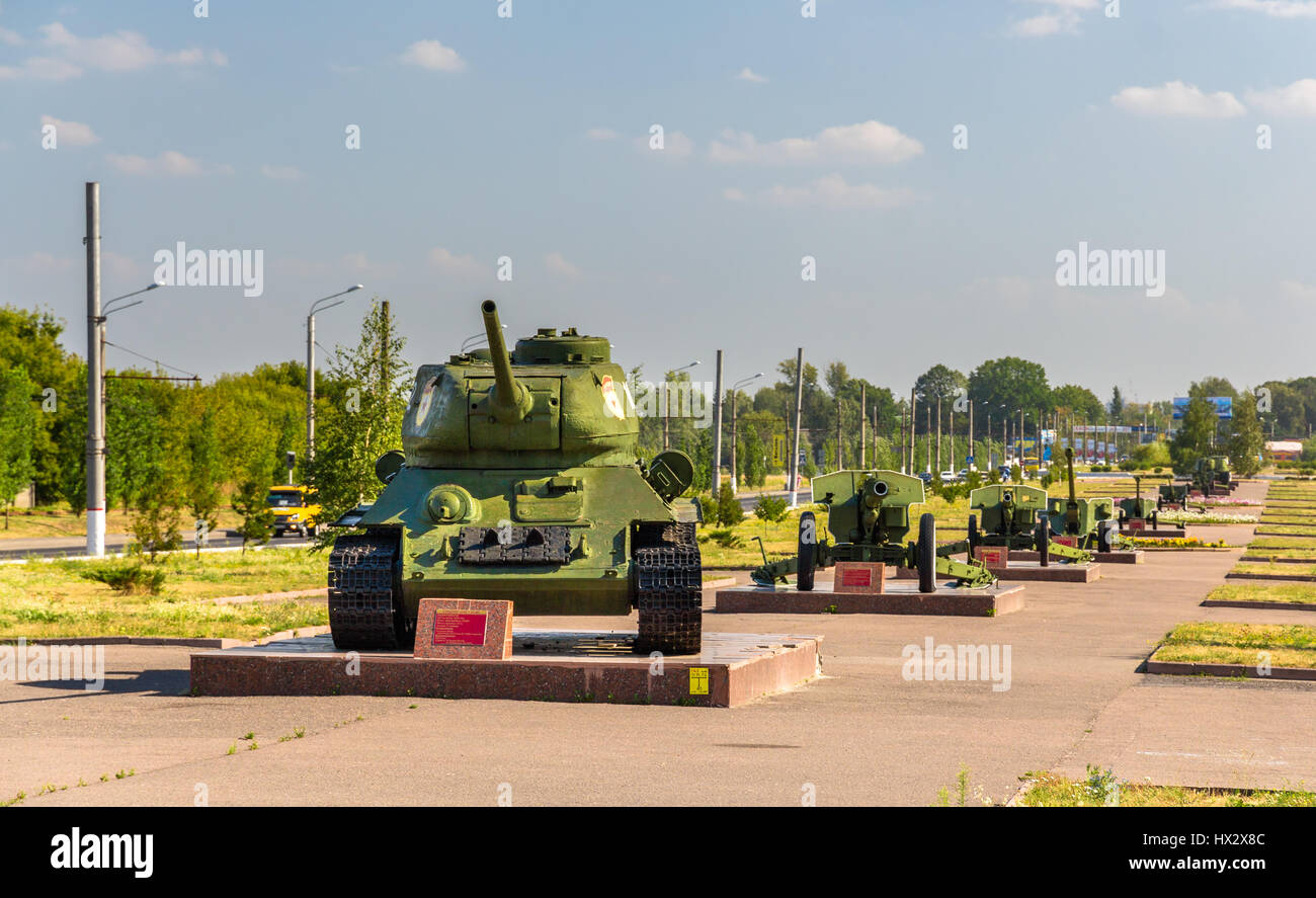 Tank T-34-85 and cannons in Kursk, Russia Stock Photo