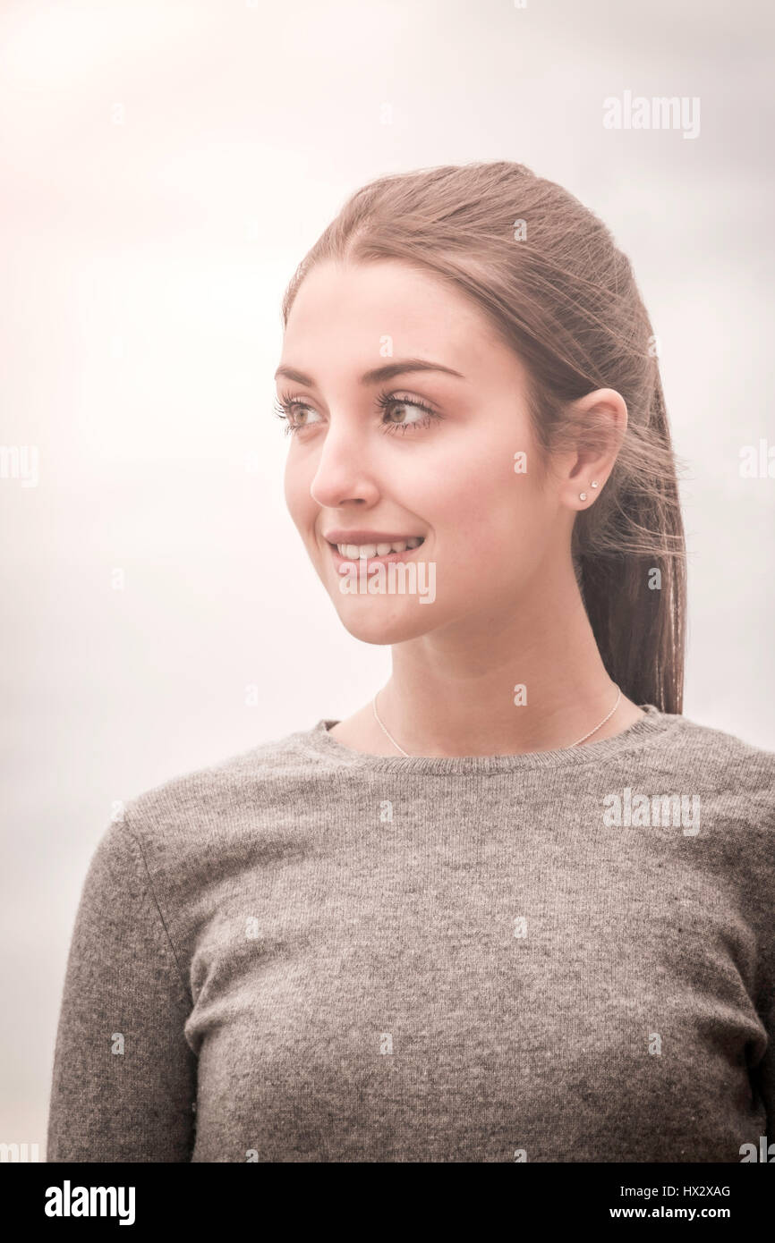 A natural outdoor portrait of a pretty teenage girl. Stock Photo
