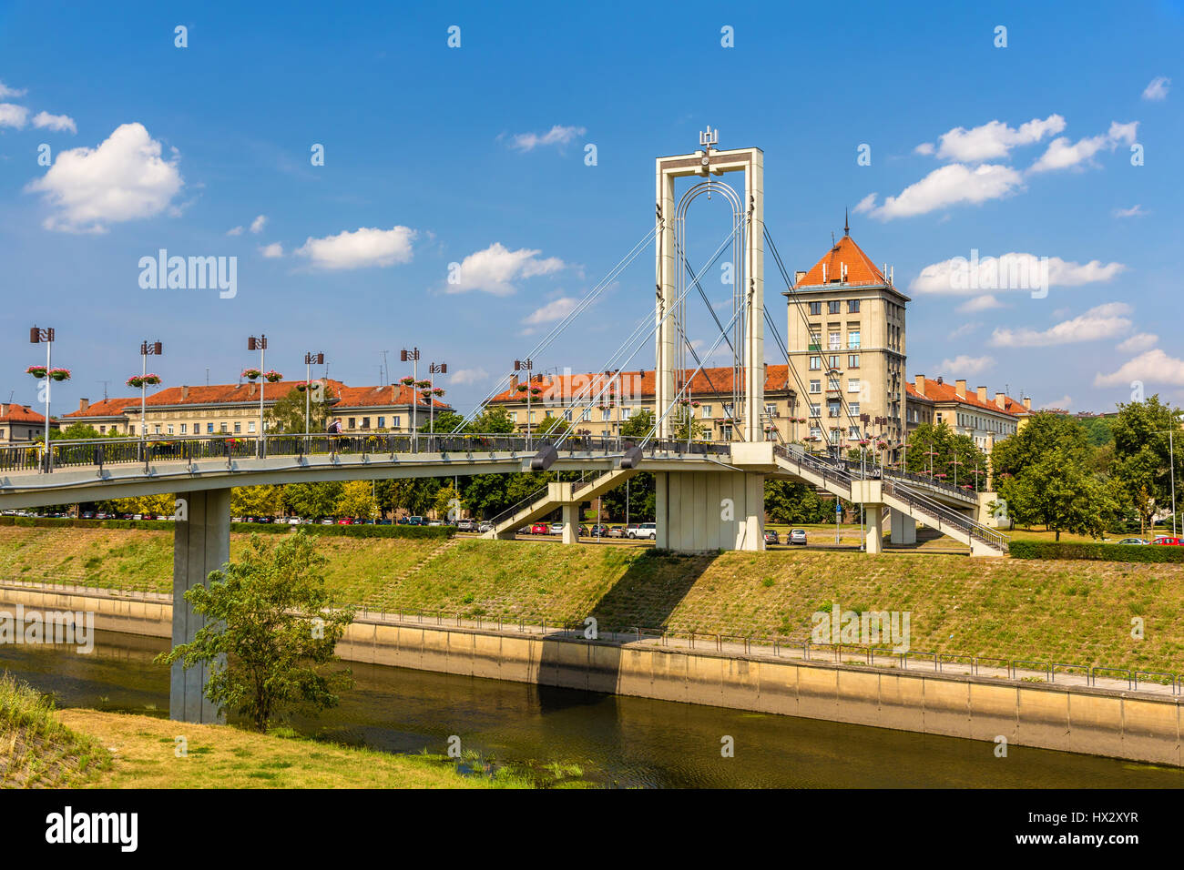 Pedestrian bridge over Nemunas river in Kaunas, Lithuania Stock Photo