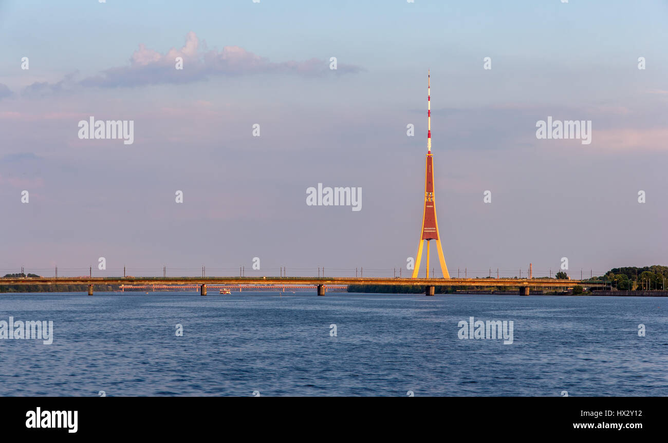 View of Riga TV tower - Latvia Stock Photo