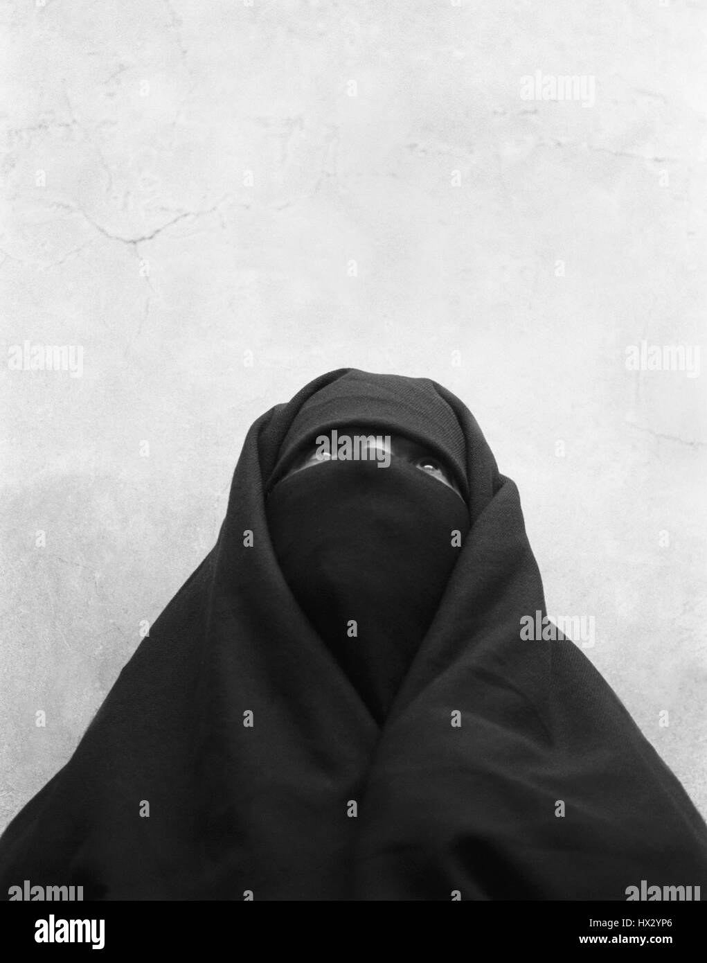 A portrait of a Moroccan muslim woman wearing a burqa. Essaouira Morocco Stock Photo