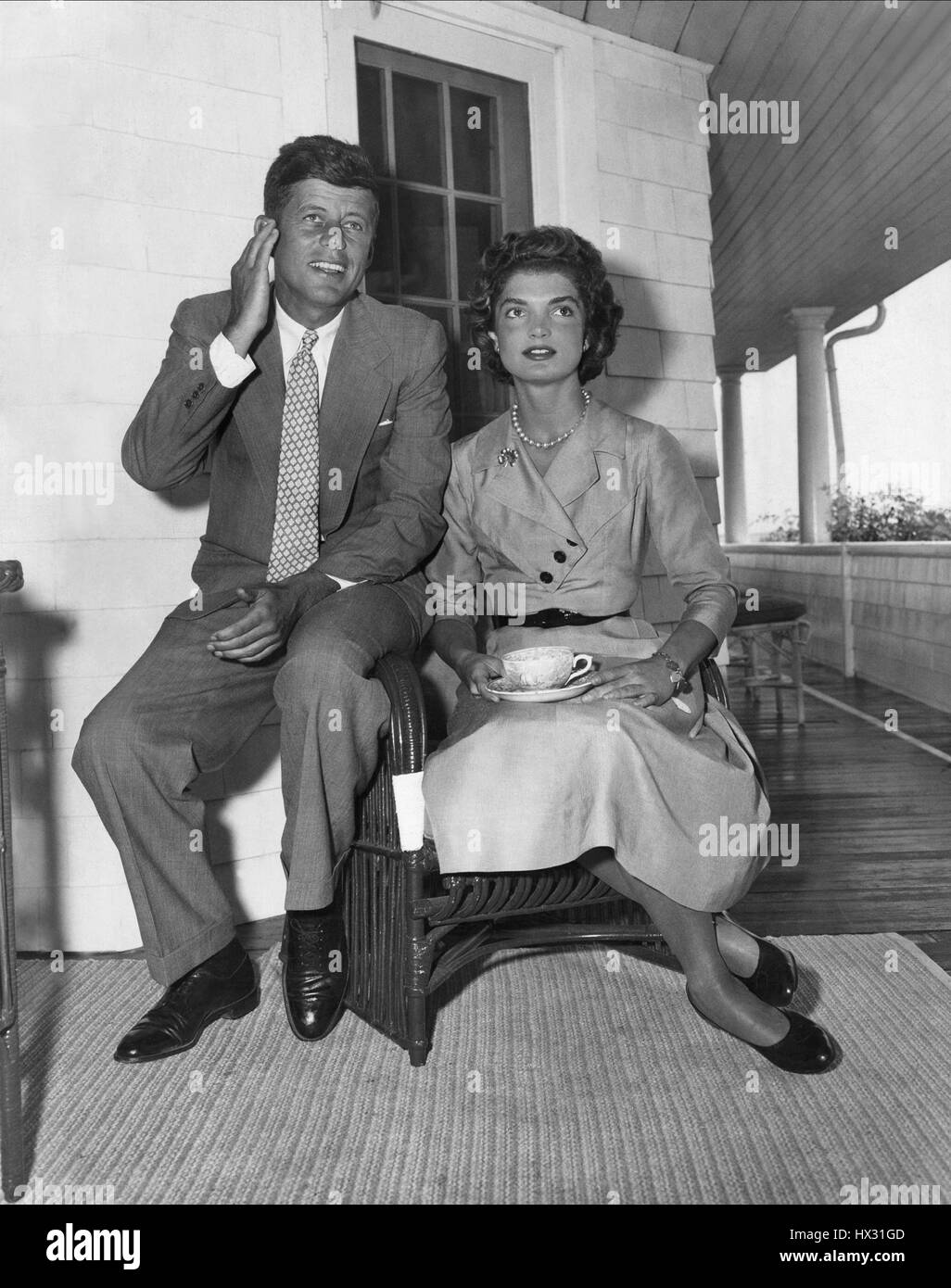 JOHN F. KENNEDY & JACQUELINE KENNEDY U.S. PRESIDENT WITH WIFE 01 June 1953 Stock Photo