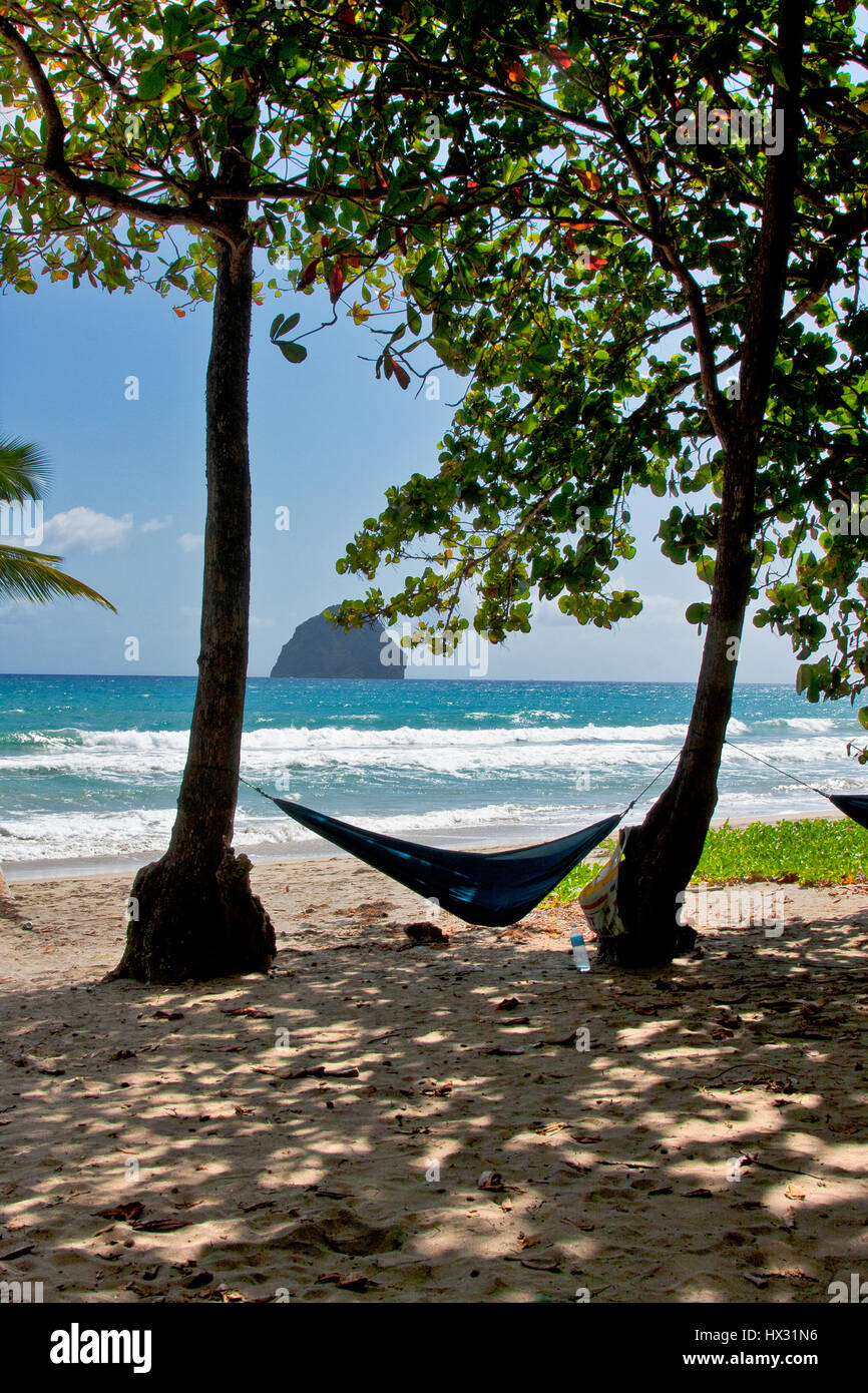 Martinique, le Diamante, town, beach, Rock, Island, British ship, palms, sandy beach, south coast, Stock Photo