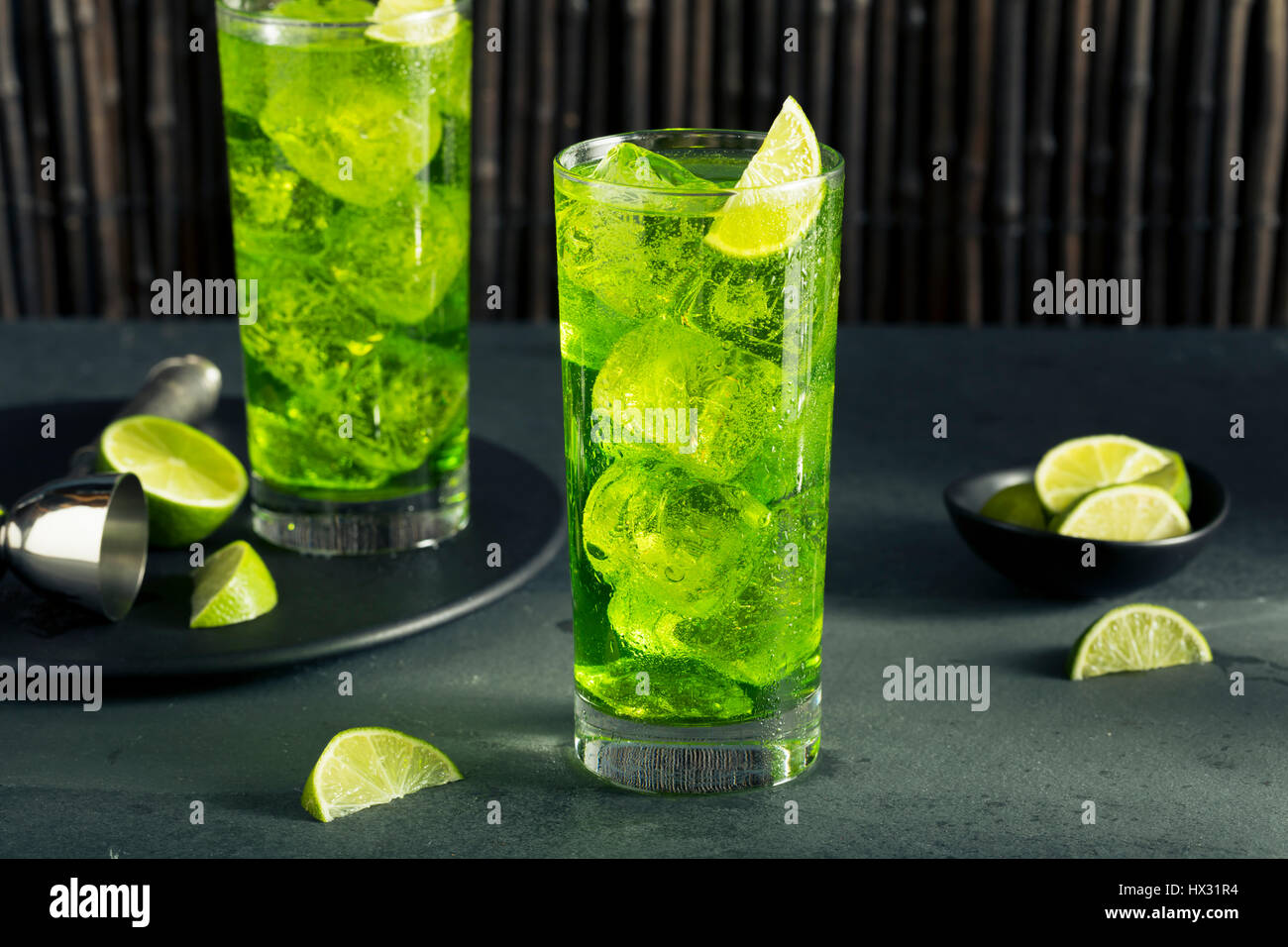 Green Melon Japanese HIghball with a Lime Garnish Stock Photo Alamy